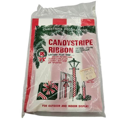 Vintage 1960s Candystripe Ribbon Christmas Decor Red White Lantern Post Trim - Picture 1 of 3